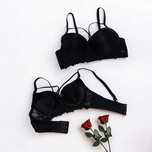 Silk Lightly Padded Bra – Adjustable Straps, Full Support & Floral Detail
